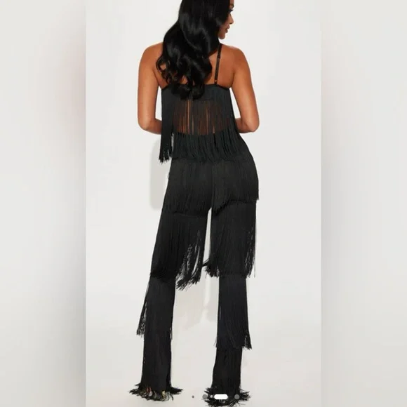 Elegant Black Fringe Jumpsuit- Large - Picture 3 of 3
